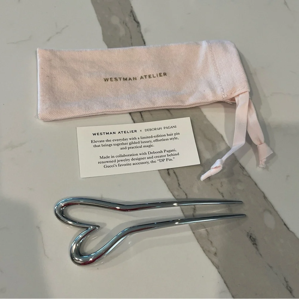 Westman Atelier Silver Heart-Shaped Metal Hair Pin with Pink Pouch